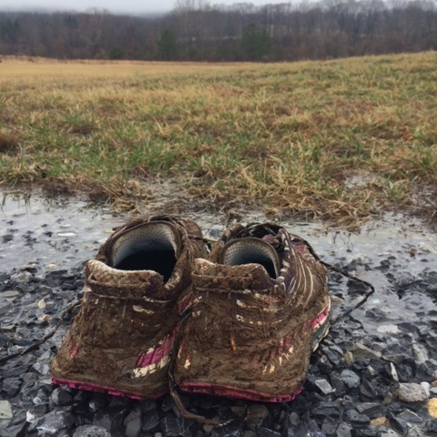 Muddy trail shoes