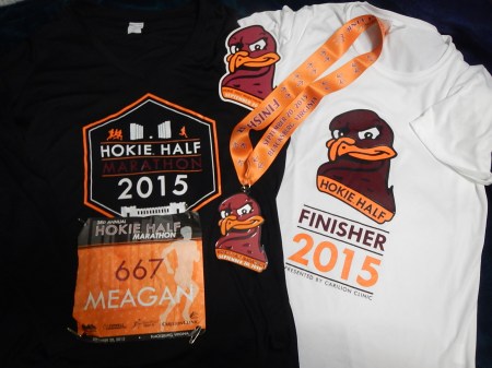 Good swag - long sleeve race shirt, finisher's shirt, medal, and race car magnet.